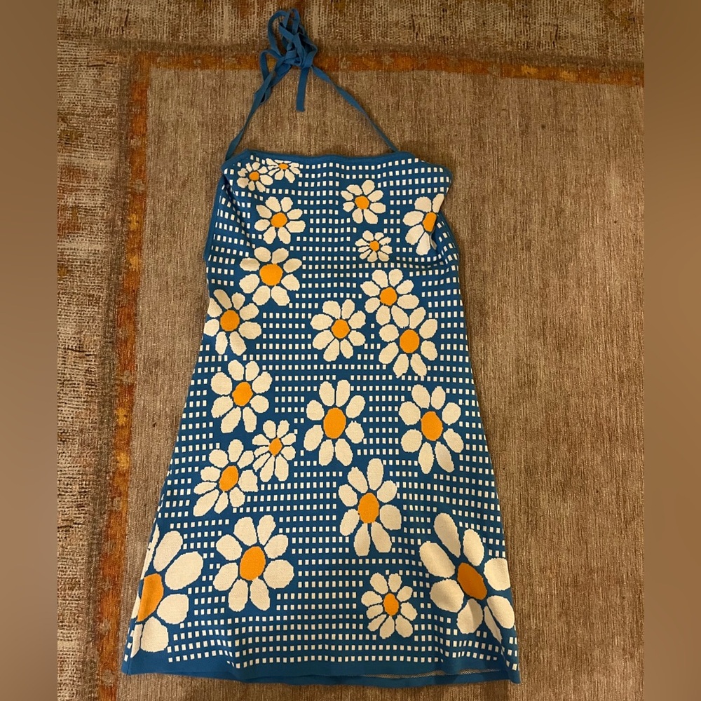 Floral Halter Dress - Blue and White